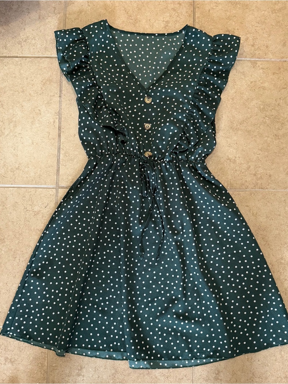 Women’s Polka Dot Ruffle Waist Dress - Green